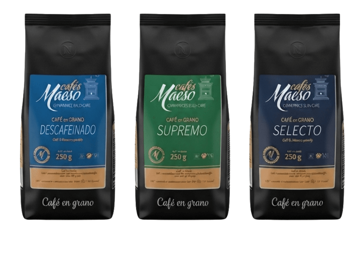 Los tres cafés Maeso de 250 g: Supremo, Selecto y Descafeinado